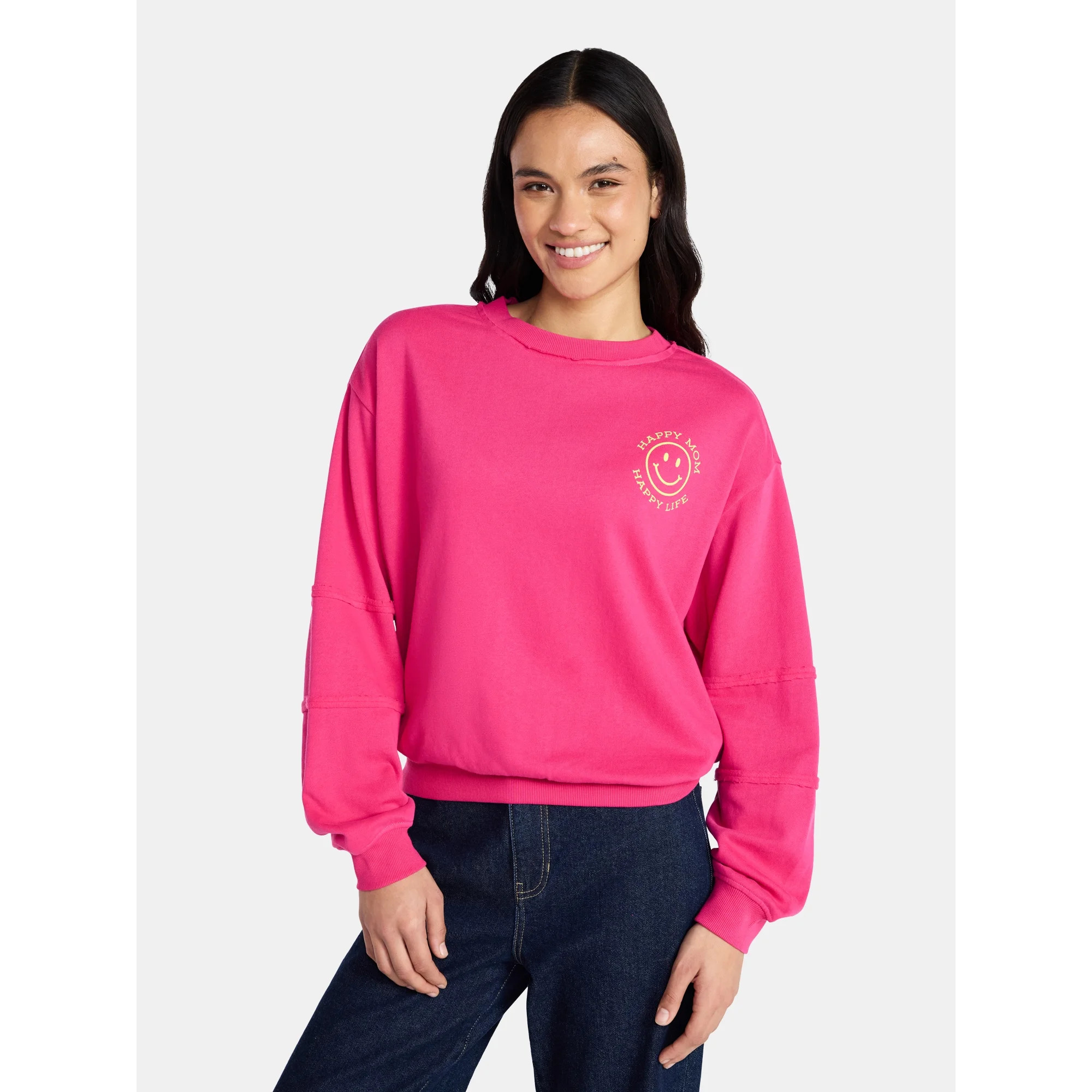 Mother’s Day Women’s Happy Mom Smiley Graphic Sweatshirt from Way to Celebrate, Sizes S-XXXL | Walmart (US)