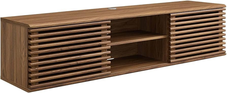 Modway Render 60" Mid-Century Modern Wall Mount Media Console TV Stand, 60 Inch, Walnut | Amazon (US)