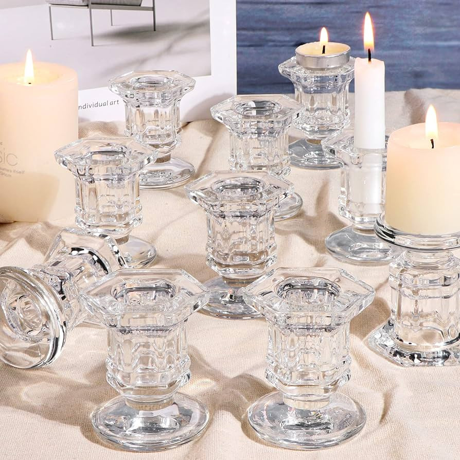Lanttu Candlestick Holders Bulk, 12 Pcs Glass Candle Holders Set Clear, Crystal Taper Candle Hold... | Amazon (US)