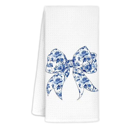 CIOJUNE Blue and White Chinoiserie Bow Kitchen Towels, Coquette Blue Bow Decorative Hand Towels for Bathroom, Blue Dish Towels, Coquette Room Decor, Blue Kitchen Bathroom Decor, 16x24 Inches | Amazon (US)
