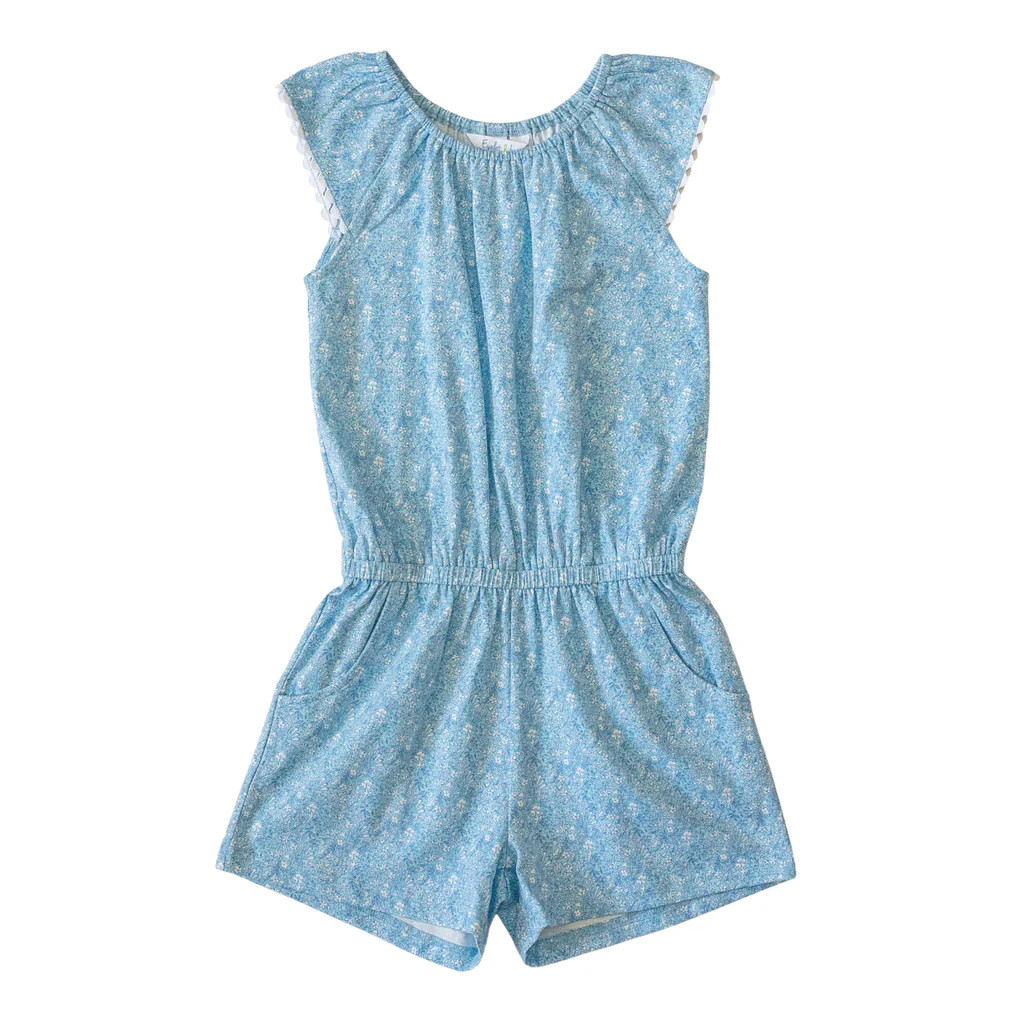 Mignonne Girls Romper - Sky Blue Poises (Pre-order) | Eyelet & Ivy
