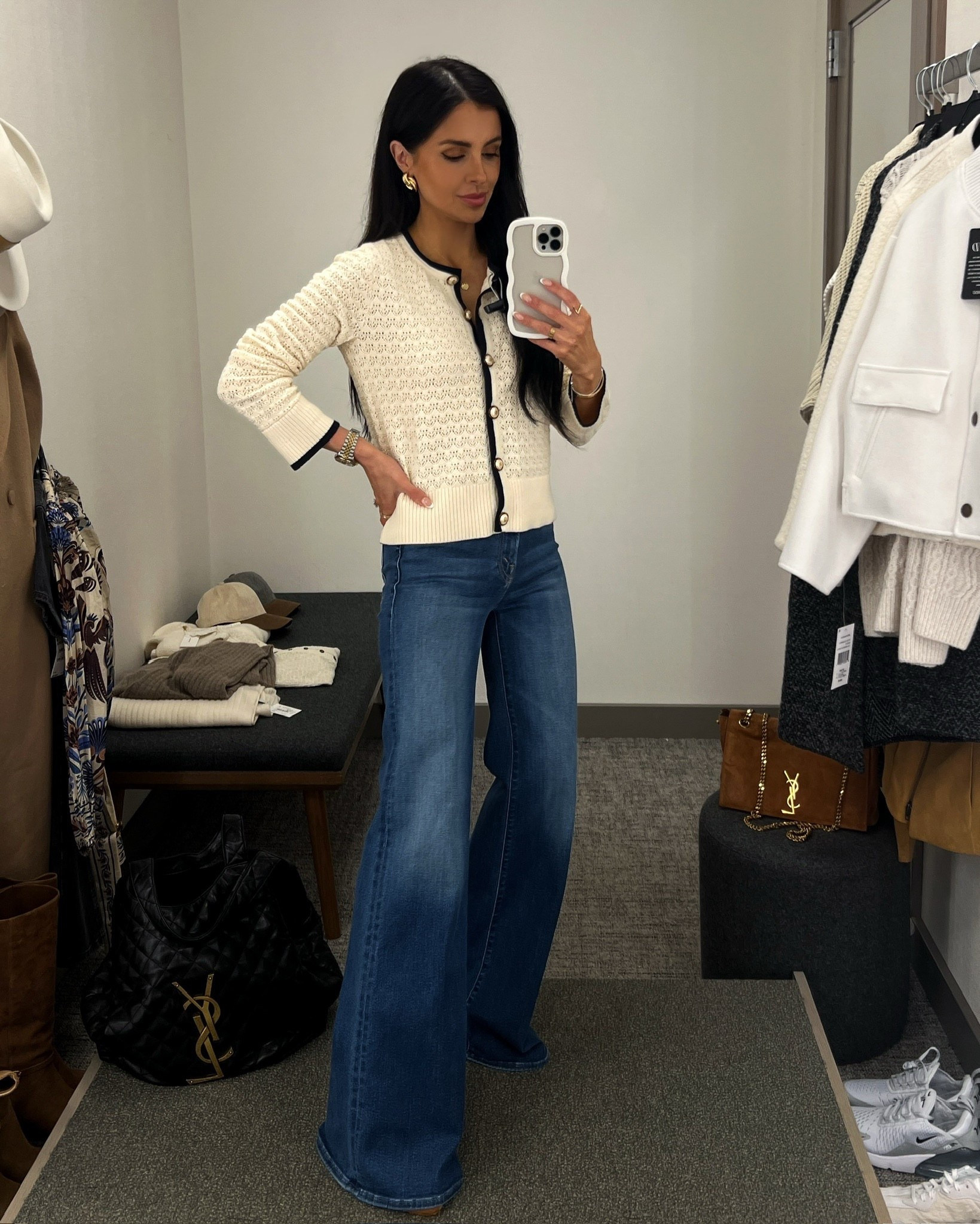 Nordstrom anniversary sale 2025
Fall outfit ideas 
Veronica beard  cardigan wearing an XS
Mother wide leg jeans - wearing a 24
#nordstrom #nsale 

#LTKPetite #LTKSaleAlert #LTKSeasonal