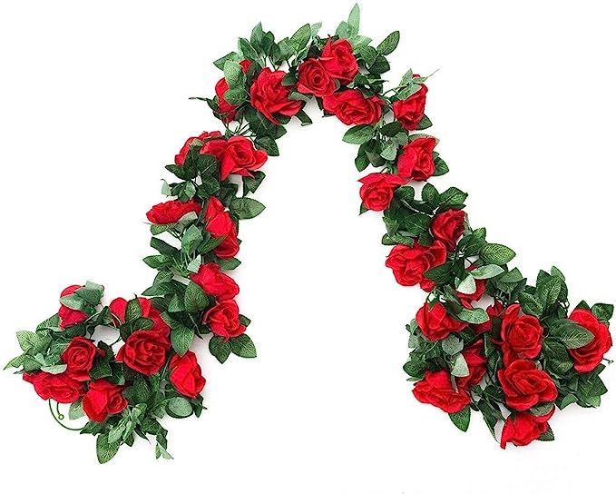 2 Pack (16FT) Artificial Rose Vine Flowers Plants Fake Flower Vine for Wedding Home Party Garden ... | Amazon (US)