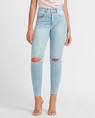High Waisted Denim Perfect Ripped Skinny Jeans | Express