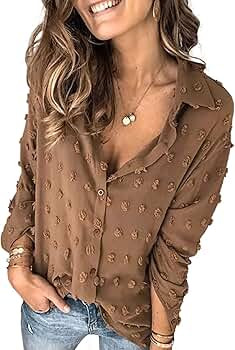 Astylish Womens Pompom Button Down Shirt Casual Blouse Top | Amazon (US)