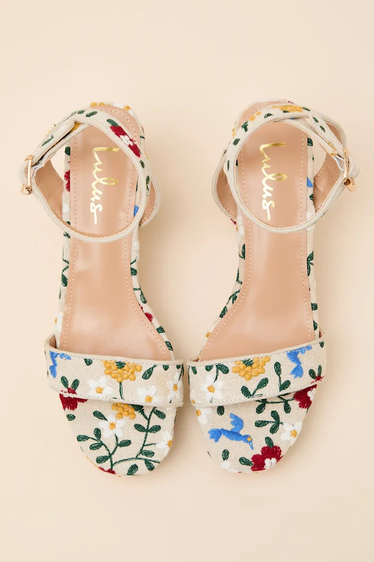 Elodina Beige Embroidered Platform High Heel Sandals | Lulus
