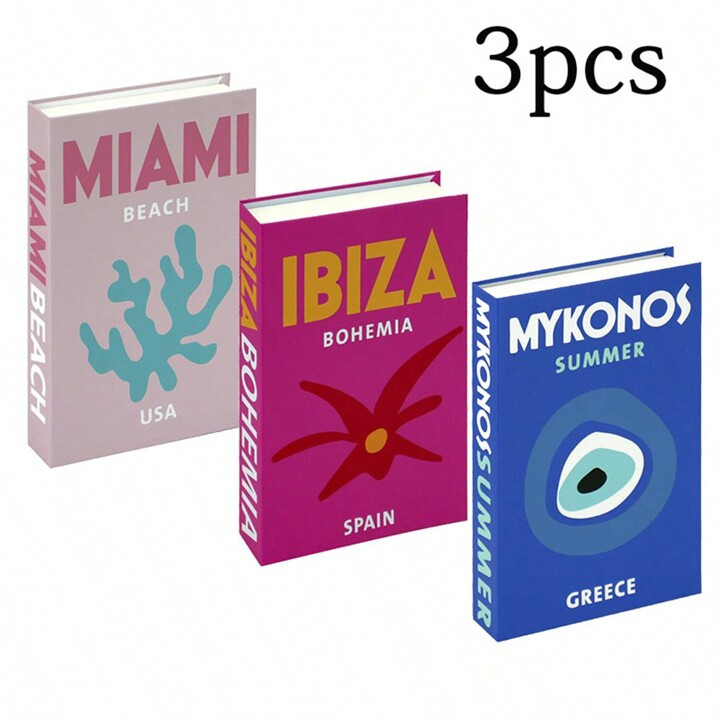 3 peças Conjunto de Decoração de Livro Falso de Cor Sólida (Não Abertura) - Série de Viagem... | SHEIN