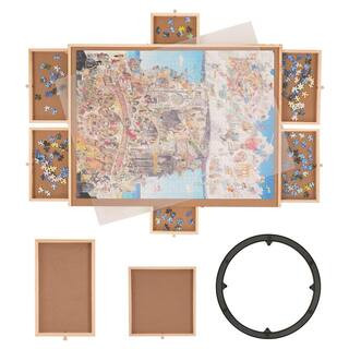 1500 Piece Puzzle Board with 6 Drawers and Cover 32.7 x 24.6 in. Rotating Wooden Jigsaw Puzzle Pl... | The Home Depot