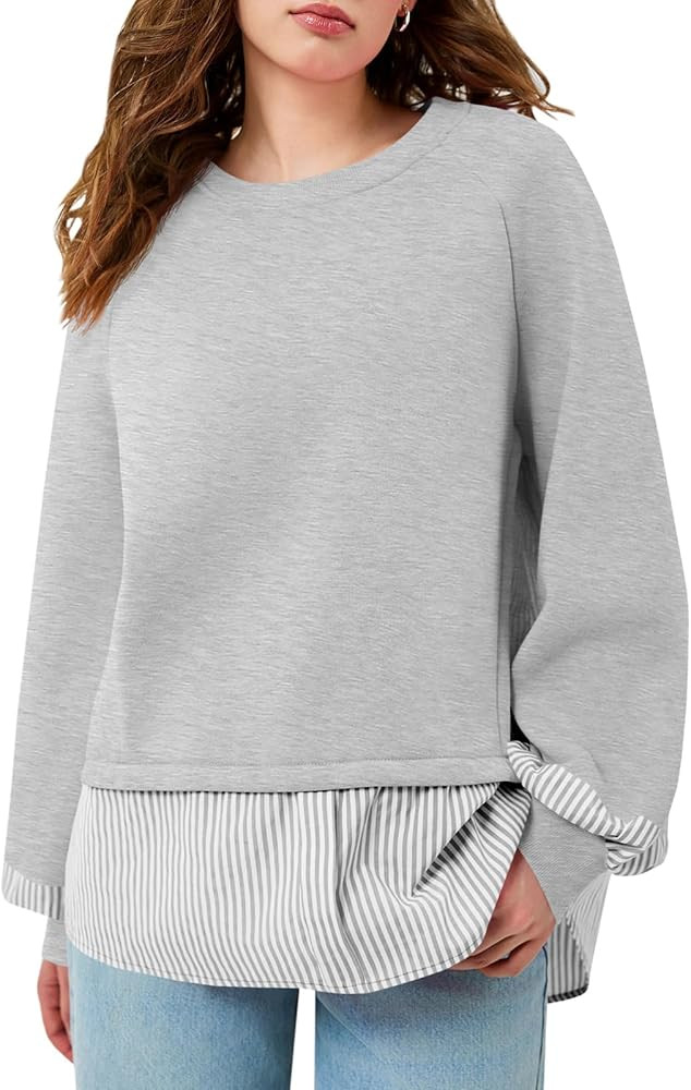 Fisoew Womens Oversized Sweatshirt Patchwork Long Sleeve Casual Pullover Tops | Amazon (US)