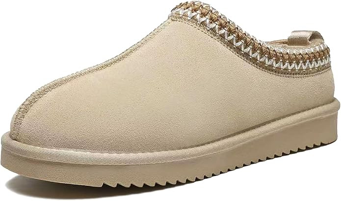 Women's Fuzzy Slippers Genuine Suede Leather Mini Boots Mens Fur Lining Winter Mules Cozy Warm Sh... | Amazon (US)