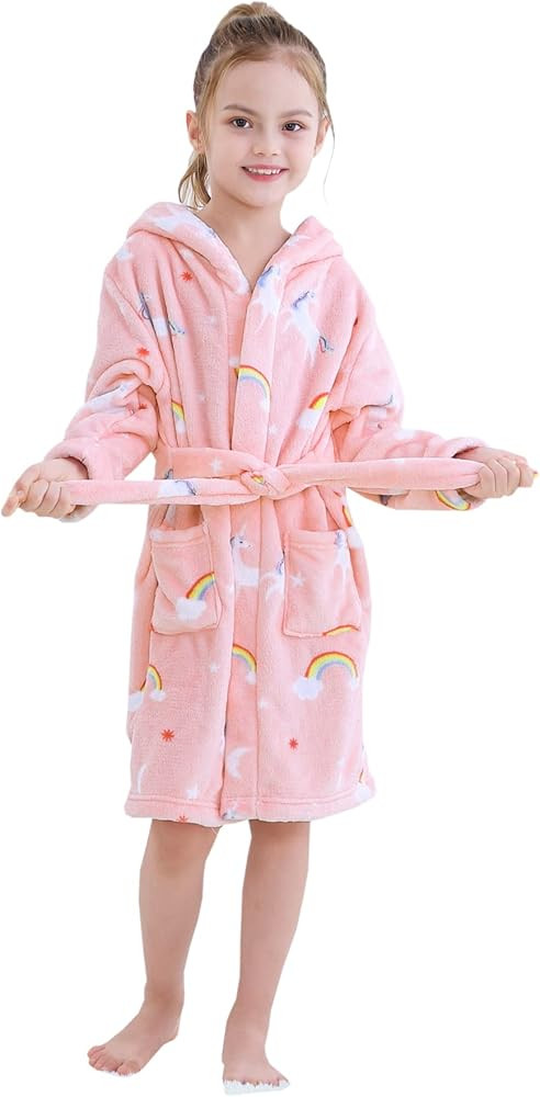 Umeyda Girls Fleece Hooded Robes, Warm Printed Bath Robe for Kids Womens Soft Fuzzy Bathrobe for ... | Amazon (US)