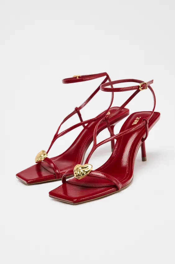 METALLIC DETAIL STRAPPY HEELED SANDALS | Zara US