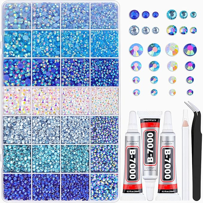 20000Pcs Blue Rhinestones for Bedazzling with 3Pcs B7000 Jewelry Glue, Resin Rhinestones for Craf... | Amazon (US)