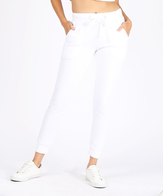 Rosio Women's Sweatpants White - White Fleece Joggers | Zulily