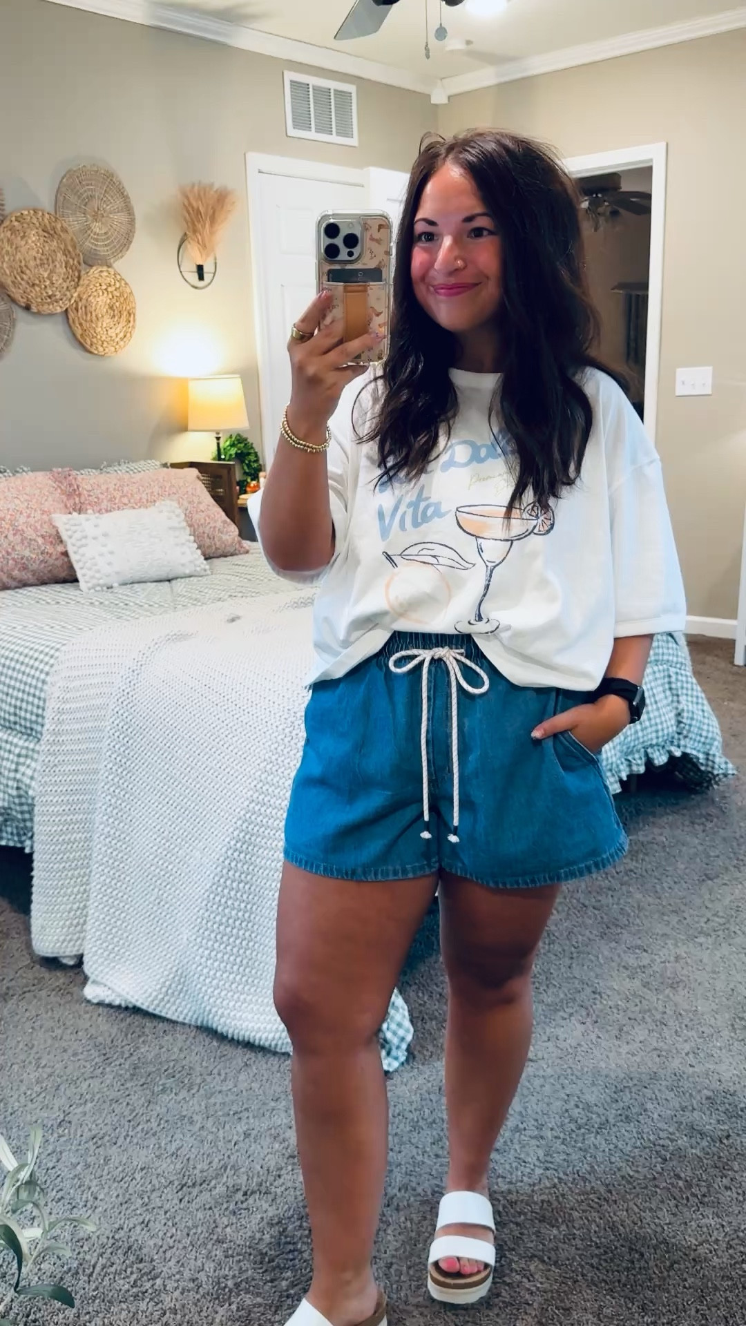 The perfect laid-back summer staple 🤍 Obsessed with how a good graphic tee instantly makes any casual outfit feel fun and effortless!

sandals: fit true to size // wearing a 5
shorts: fit true to size // wearing a large
tee: fits true to size (cropped fit) // wearing a large 

 #LTKootd #LTKMidsize