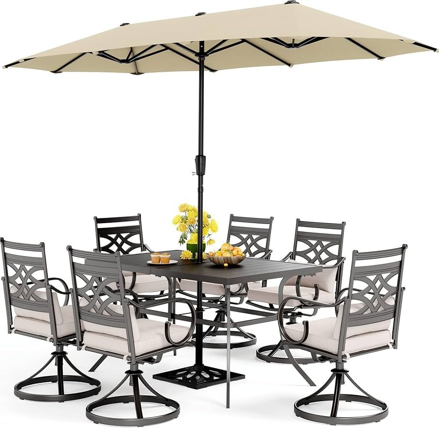 MFSTUDIO 8 Pieces Patio Umbrella Dining Sets with 6 Swivel Chairs, 1 Rectangular Table and 1 x 13... | Amazon (US)