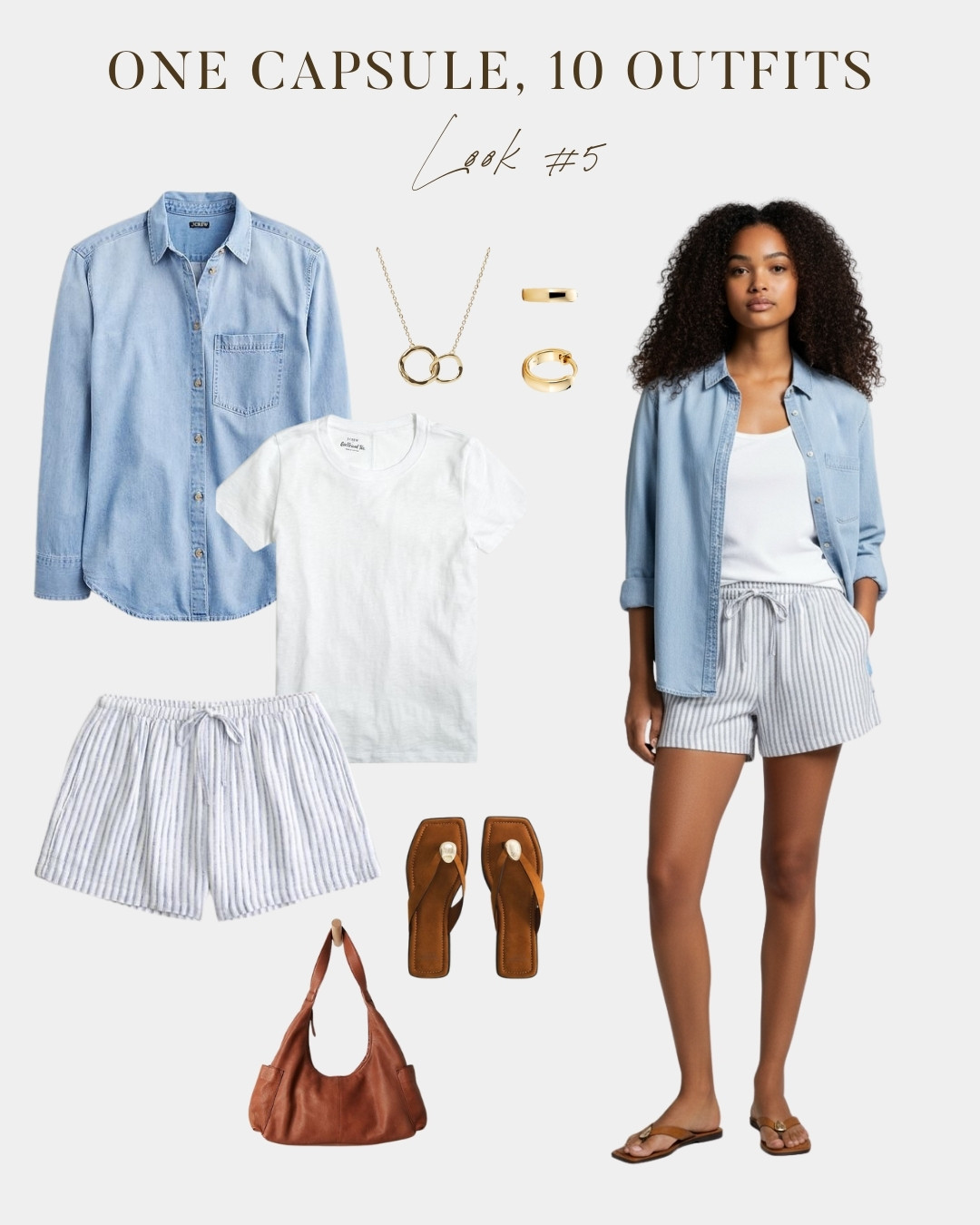  Summer capsule wardrobe outfit featuring striped linen pull-on shorts, a white tee, and a denim shirt worn open as a layer. Light, comfortable, and easy to style for warm weather days. A great everyday summer look for the beach, weekend errands, or casual outings. Part of a ten outfit spring and summer capsule wardrobe series. 

 

#LTKmomlife #LTKootd #LTKSeasonal