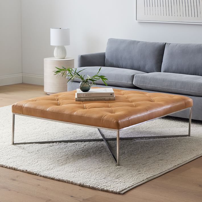 Maeve Square Leather Ottoman - Clearance | West Elm (US)