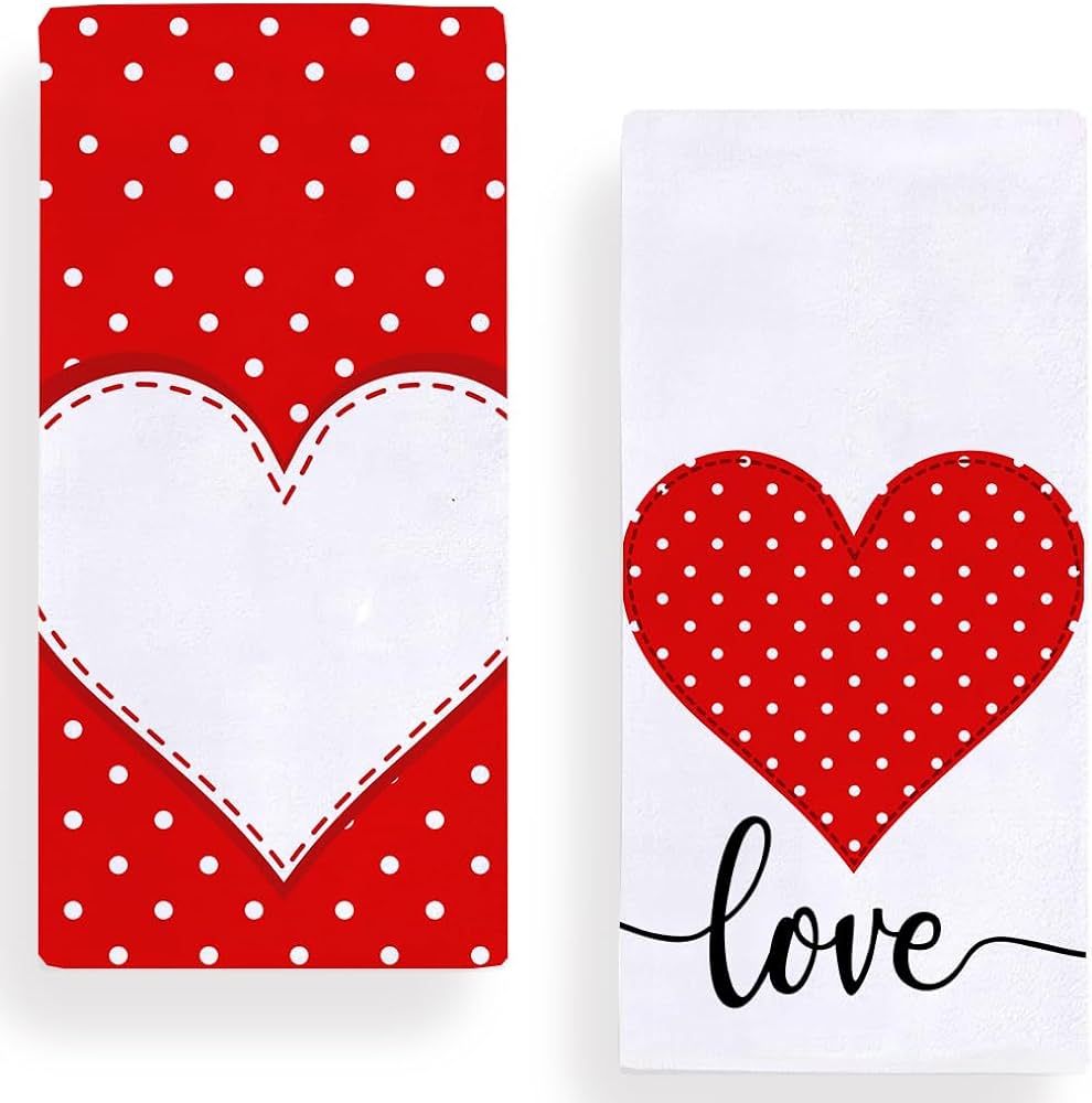 Love Heart Polka Dot Kitchen Dish Towels, 18 x 28 Inch Seasonal Valentine's Day Anniversary Weddi... | Amazon (US)