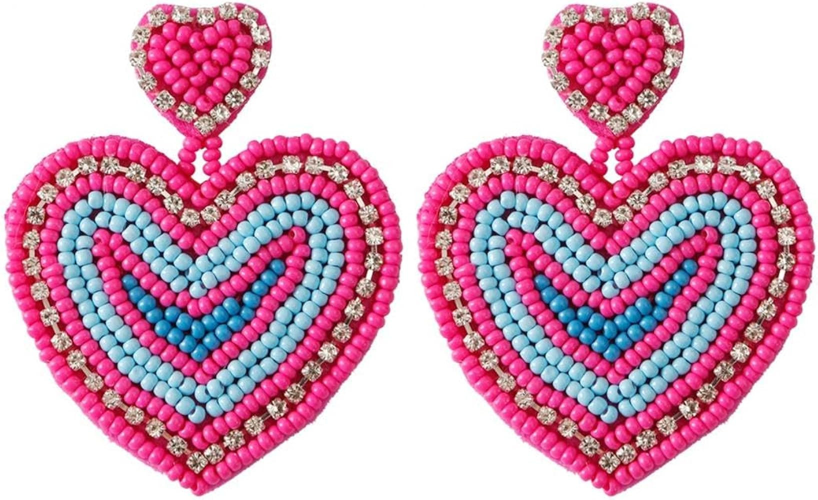 Colorful Valentine's Day LOVE Letter Heart Shape Beaded Earrings for Women Girls Jewelry | Amazon (US)