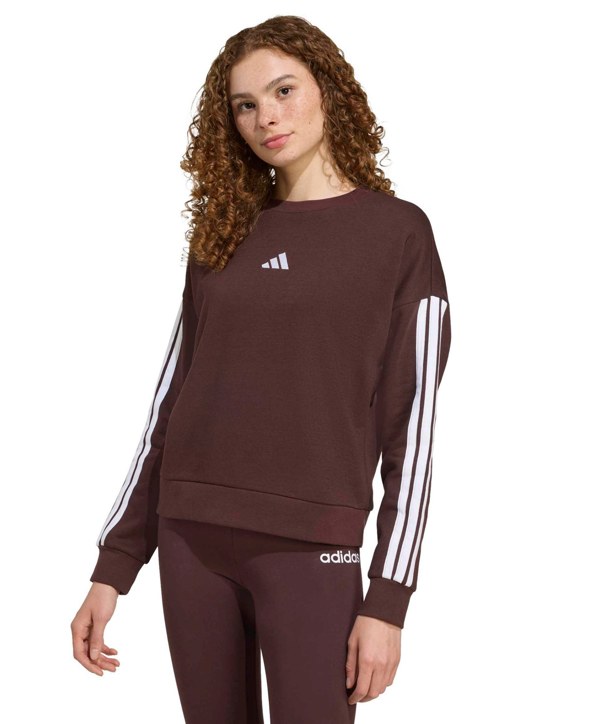 adidas Women's Essentials 3-Stripes Fleece Crew Neck Sweatshirt - Shadow Brown | Macy's