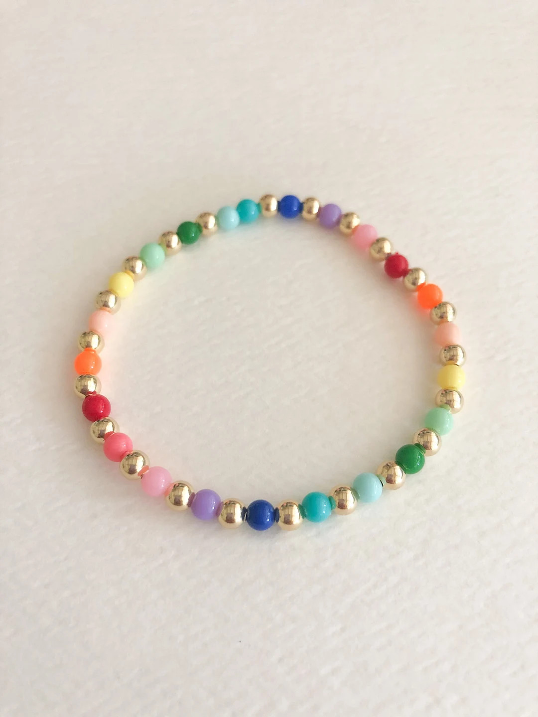 Rainbow and Gold Bead Stretchy Bracelet 4mm Gold Fill Bead - Etsy | Etsy (US)