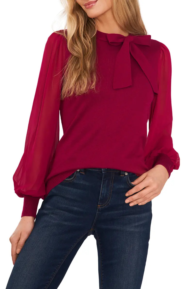 Sweet Tie Mix Media Cotton Blend Sweater | Nordstrom