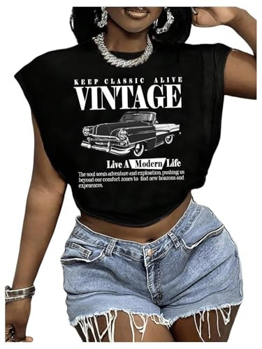RoseSeek Women's Plus Size Letter Car Graphic Tees Short Sleeve Crew Neck Crop Tops Summer T Shir... | Amazon (US)