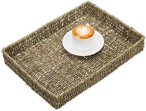 MyGift Handmade Woven Natural Rustic Brown Seagrass Serving Tray, Rectangular Storage Basket | Amazon (US)