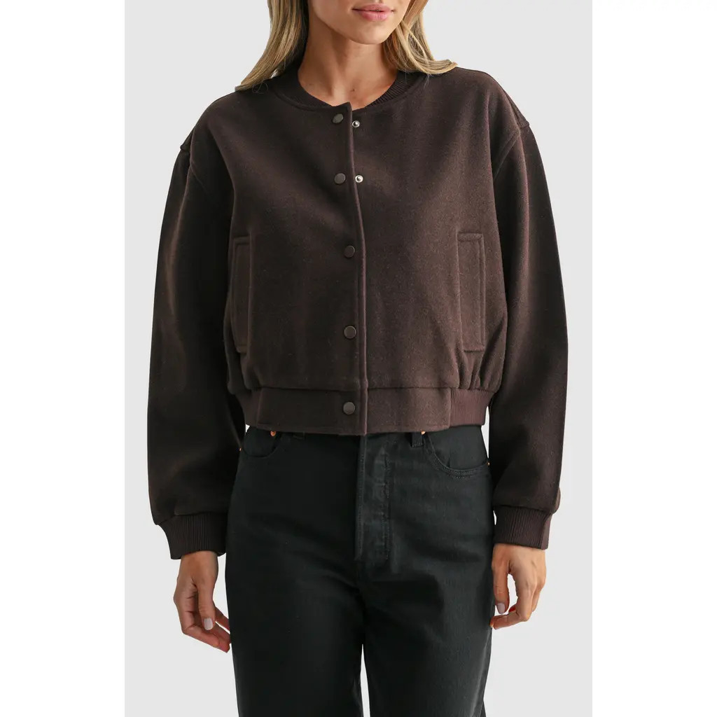 All in Favor Snap-Front Bomber Jacket in Chocolate at Nordstrom, Size X-Large | Nordstrom
