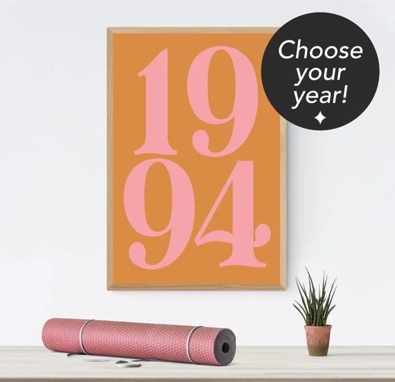 Printable Custom Year Retro Orange and Pink Art Print/Poster/Wall Decor - Digital Download | Etsy (US)