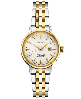 Seiko Women's Automatic Presage Diamond (1/10 ct. t.w.) Two-Tone Stainless Steel Bracelet Watch 3... | Macy's