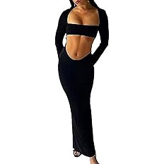 AnotherChill Women's Cut-Out Dress Bodycon Backless Long Sleeve Cocktail Sexy Maxi Dresses for Wo... | Amazon (US)