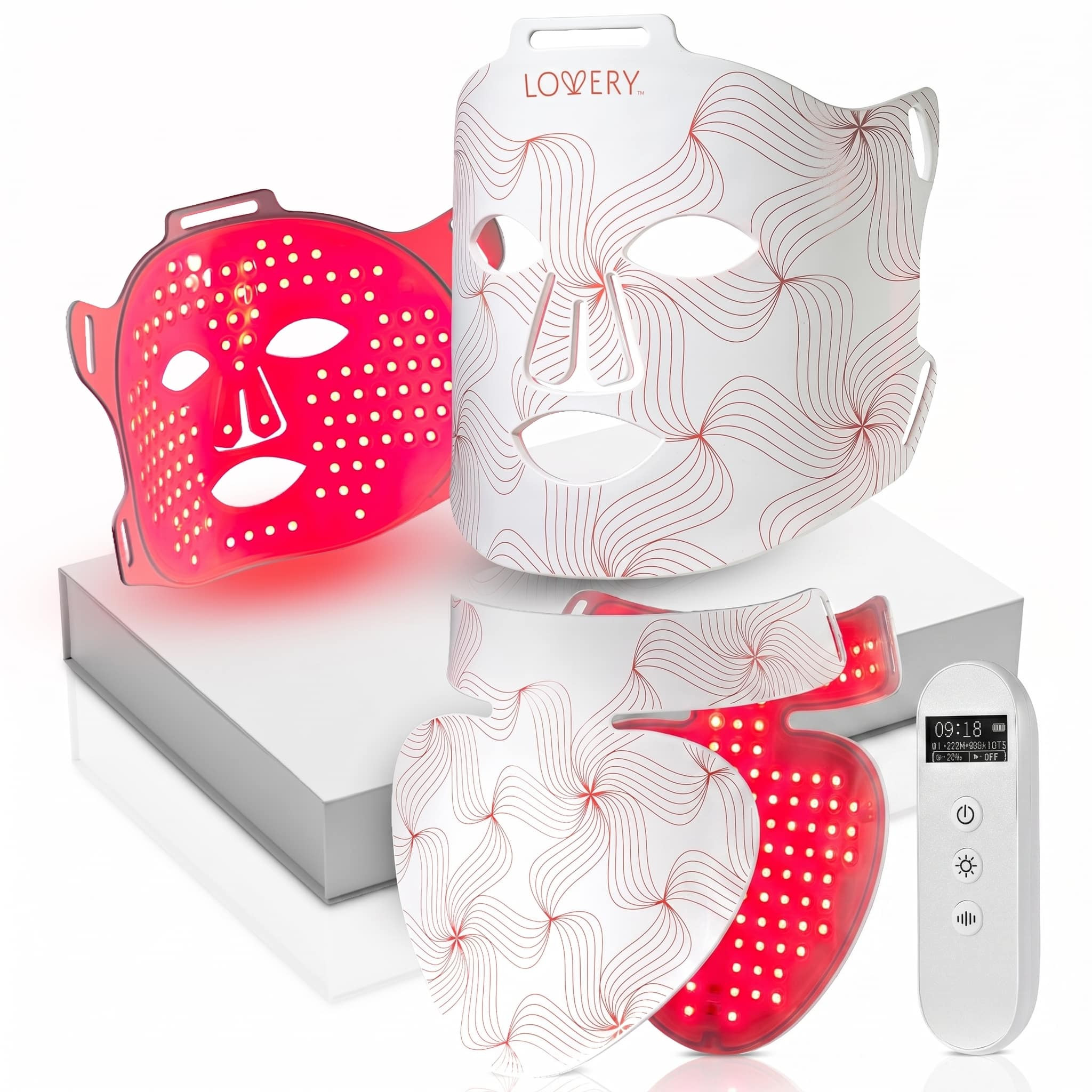 Lovery - FDA-Cleared LED Light Therapy Face & Neck Set, Multi-Wavelength (1072/850/633/590/415nm), Silicone Mask - White | Best Buy U.S.