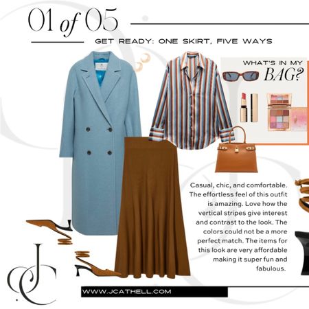 This top from Zara pulls this look together with the brown and blue stripes! To shop these shoes and too click these links-
Shoes: https://c8.is/41fvp5S
Top: https://c8.is/3tbHVXl

Brown skirt, blue coat, stripped shirt, 1 skirt 5 ways 

#LTKstyletip #LTKover40 #LTKshoecrush