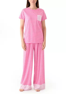 Crown & Ivy™ Women's Short Sleeve Top and Wide Leg Pants Knit Pajama Set | Belk