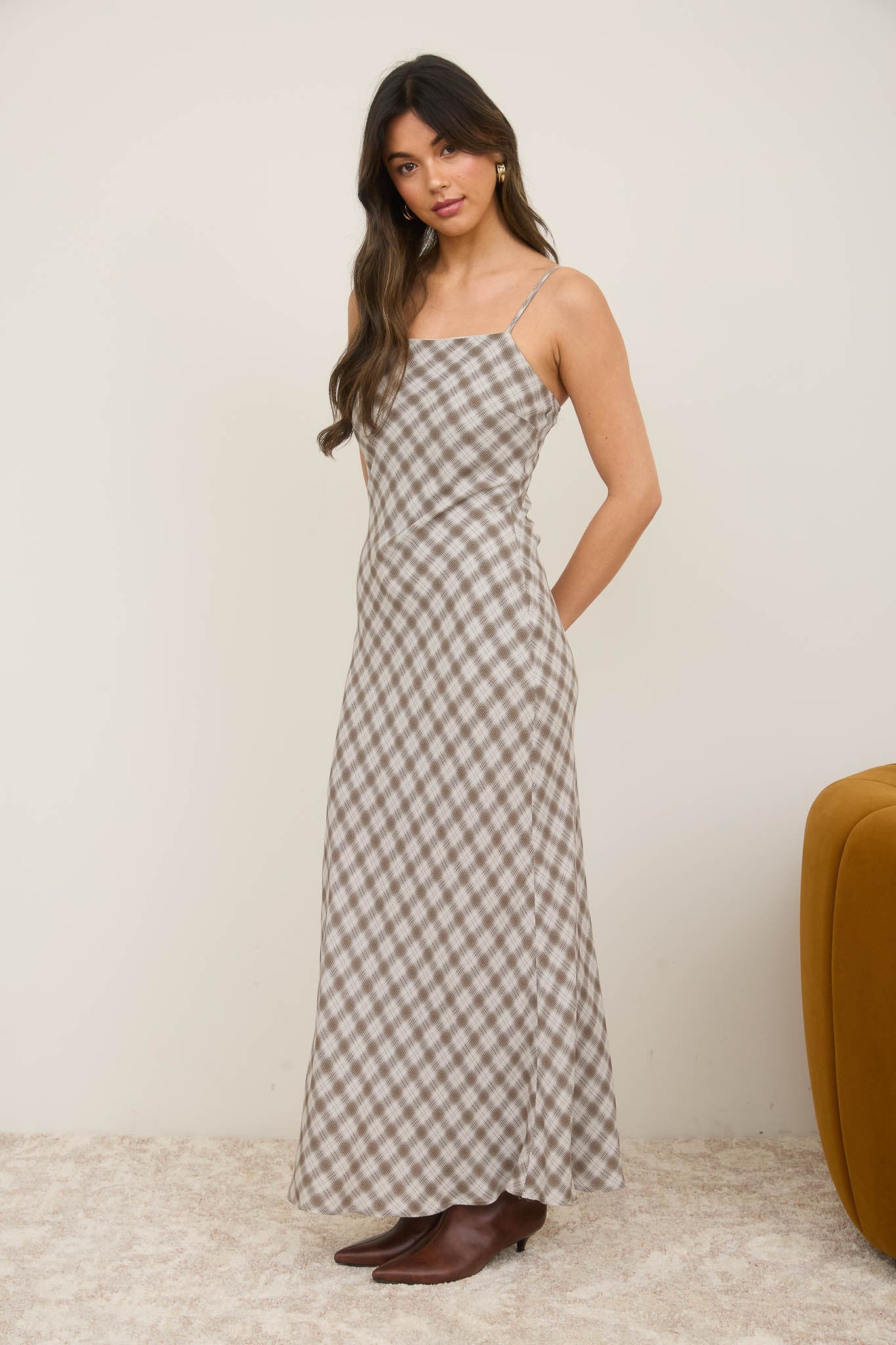 Ivory Plaid Sleeveless Maxi Dress | PinkBlush Maternity