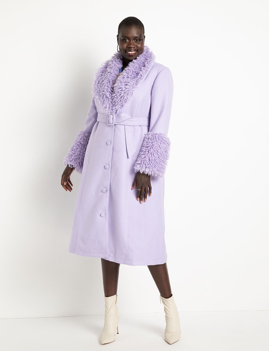 Fit & Flare Coat with Fur Trim | Women's Plus Size Coats + Jackets | ELOQUII | Eloquii