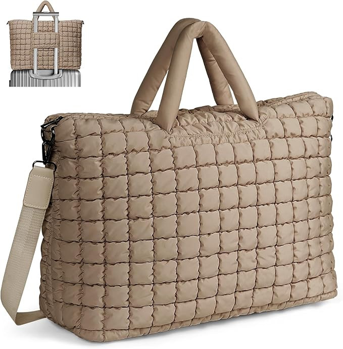 Quilted Duffle Bag for Travel, Large Puffer Duffel Weekender Bags Soft Gym Tote, Big Puffy Carry ... | Amazon (US)