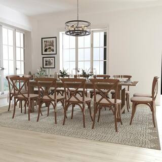 Natural 9 ft. x 40 in. Folding Farmhouse Dining Table with 12 Cross Back Chairs, Rectangular Dining Table and Chairs Set | The Home Depot