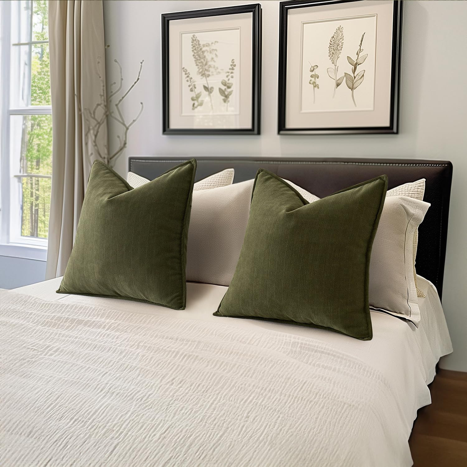 MIULEE Pack of 2 Olive Green Decorative Pillow Covers 18x18 Inch Soft Chenille Luxurious Couch Th... | Amazon (US)