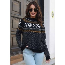Halloween Skull Long Sleeves Knit Sweater | Chicwish