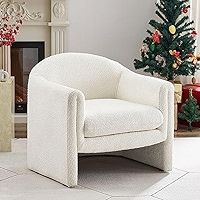 VANOMi Living Room Accent Chair, U Shaped Club Chair, and Reader Rriendly Bedroom Bucket Chair with Soft Cushion and Armrest, Boucle, White | Amazon (US)