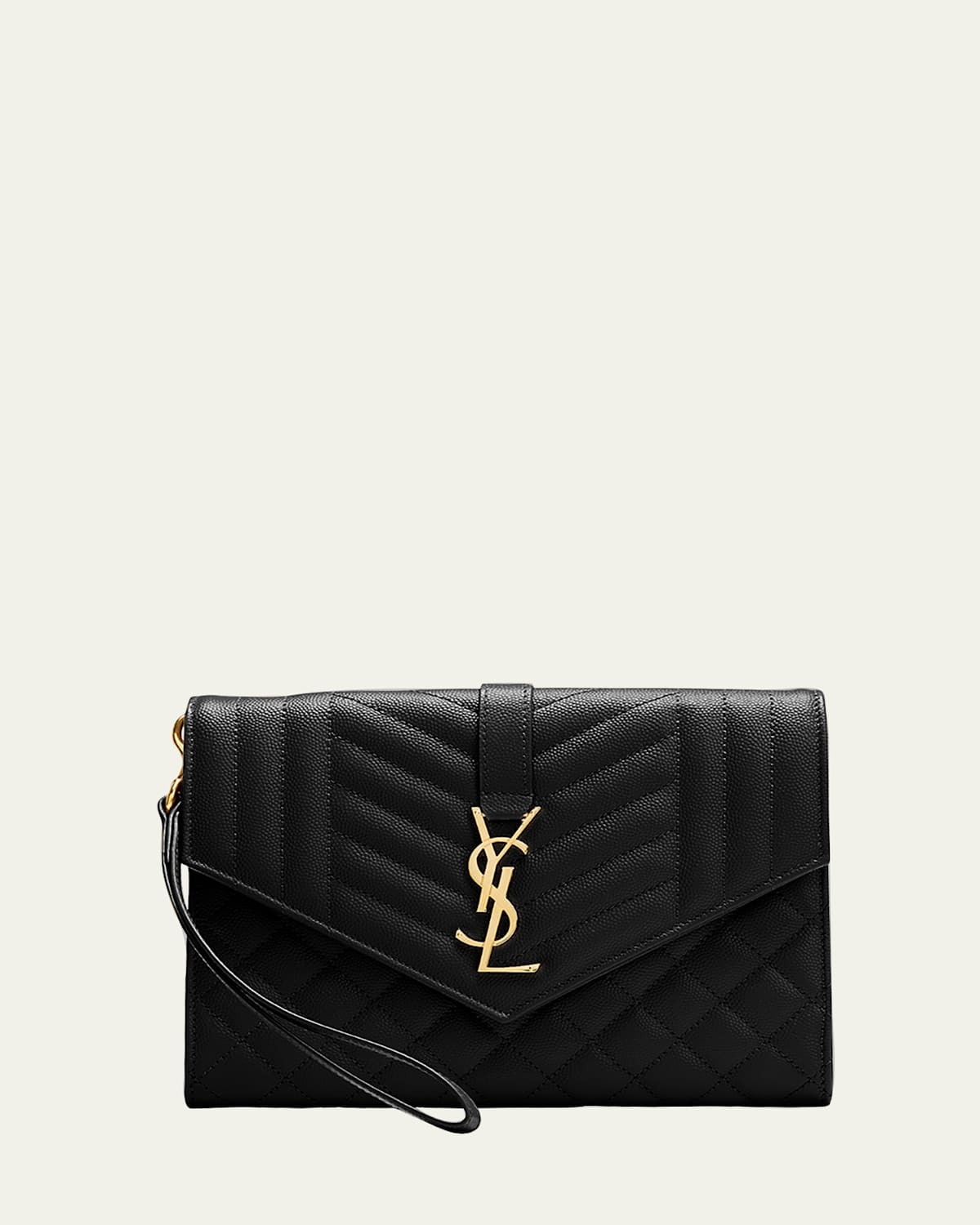 Envelope Flap YSL Clutch Bag in Grained Leather | Bergdorf Goodman