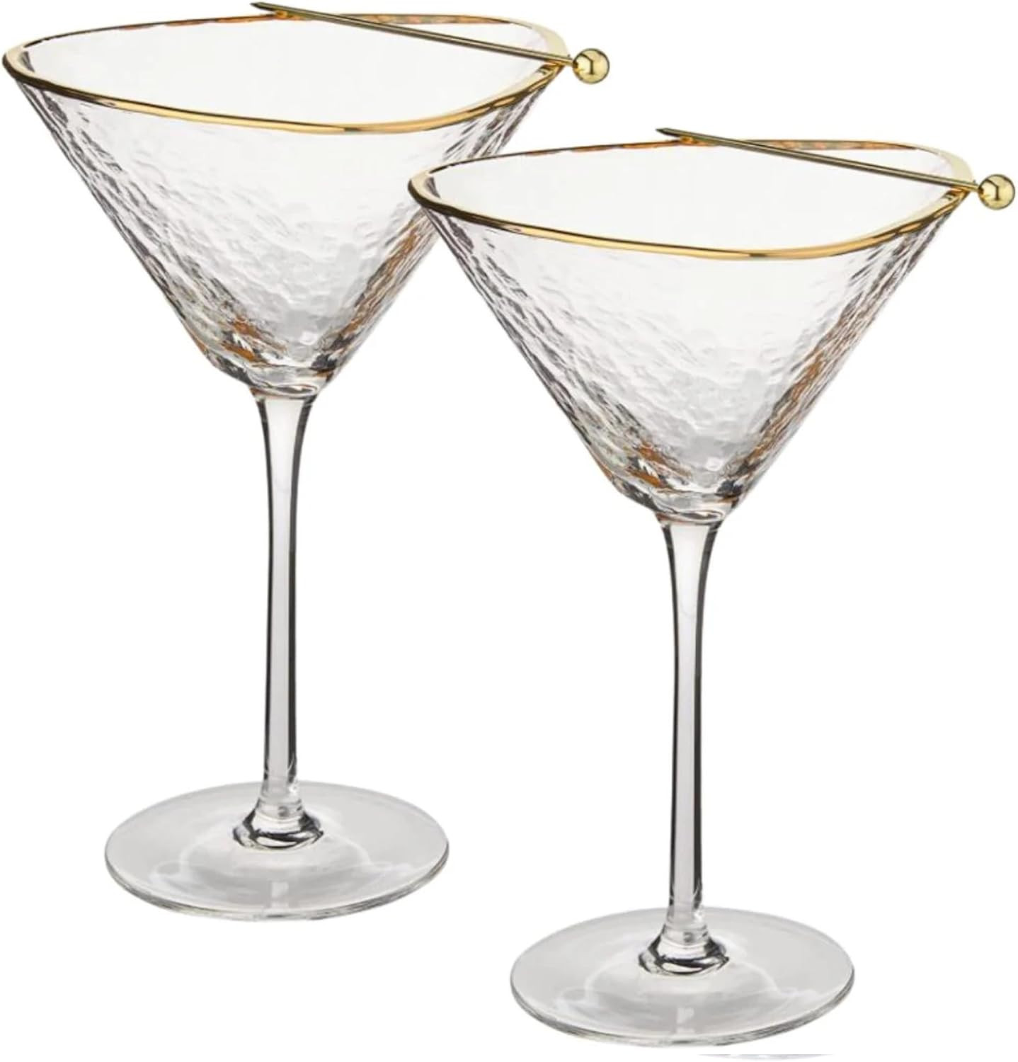 Sisterly Drinkware Clear Hammered Martini Glasses Set of 2 – Handmade Gold Rim Cocktail Glasses... | Amazon (US)