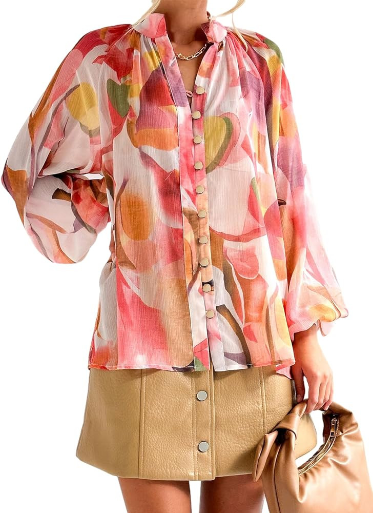 Sissyaki Women's Long Sleeve Floral Print Blouse Boho Button Down Shirts | Amazon (US)