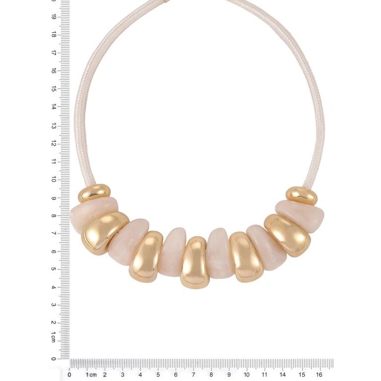 Time and Tru Goldtone Cord Cream Swirl Resin Bead Necklace | Walmart (US)