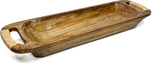 Wooden Decorative 25.3 Inch Dough Bowl With Rattan Wrapped Handles - Long Wood Dough Bowl Centerp... | Amazon (US)