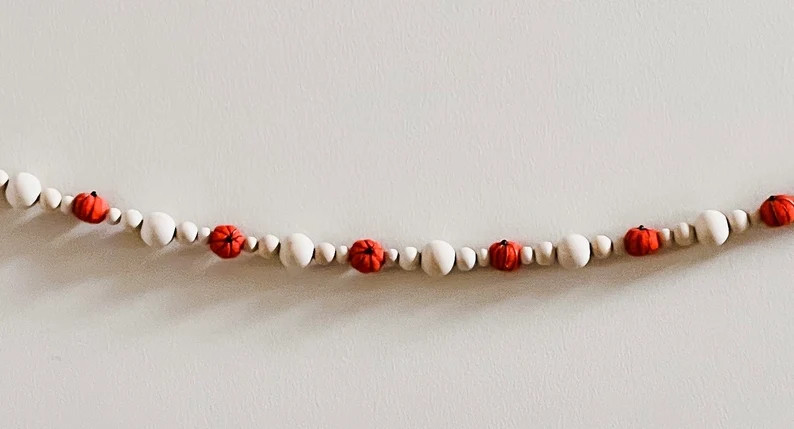 Fall Pumpkin Garland Wood Bead Garland Halloween Decoration - Etsy | Etsy (US)
