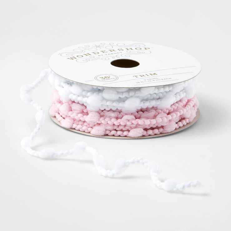 2ct Pom Cord Fabric Ribbon Pink/White 36' - Wondershop™ | Target